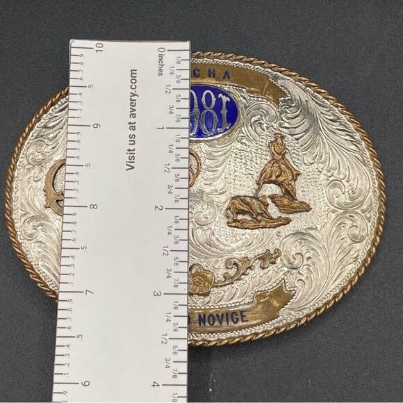 Vintage Large Silver Belt Buckle Authentic 1981 Champion Calf Roping WSCHA 🇺🇸 - Picture 13 of 15